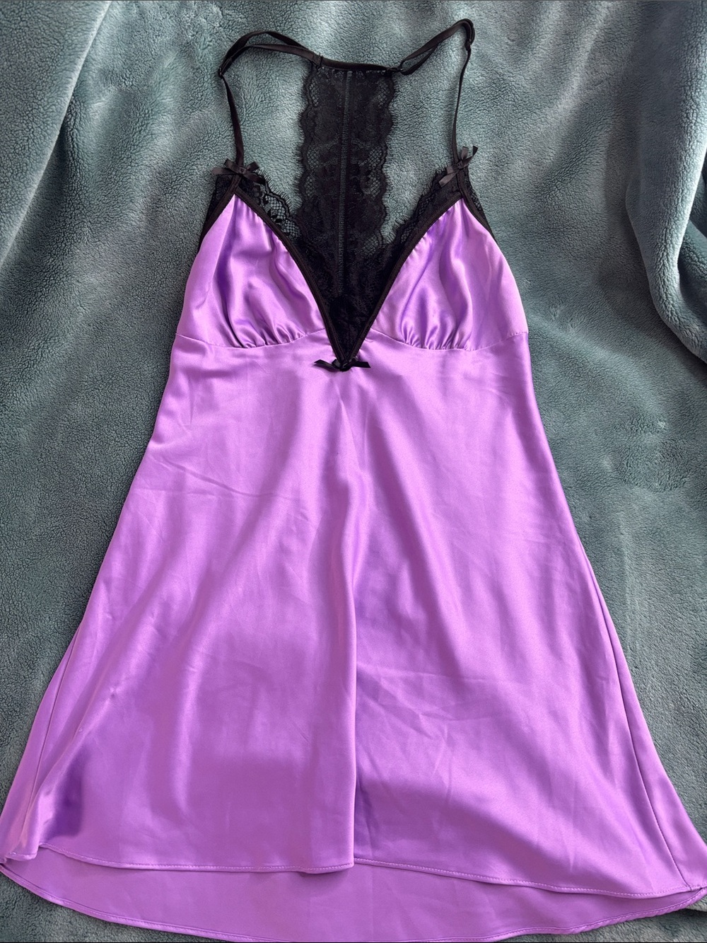 Jezebel Purple Satin Lace Slip Dress Chemise Nightgown Size L